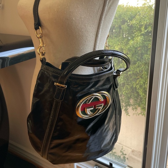💯Auth GUCCI Tote/Crossbody Bag Shiny Leather Large Great Condition - Picture 5 of 12